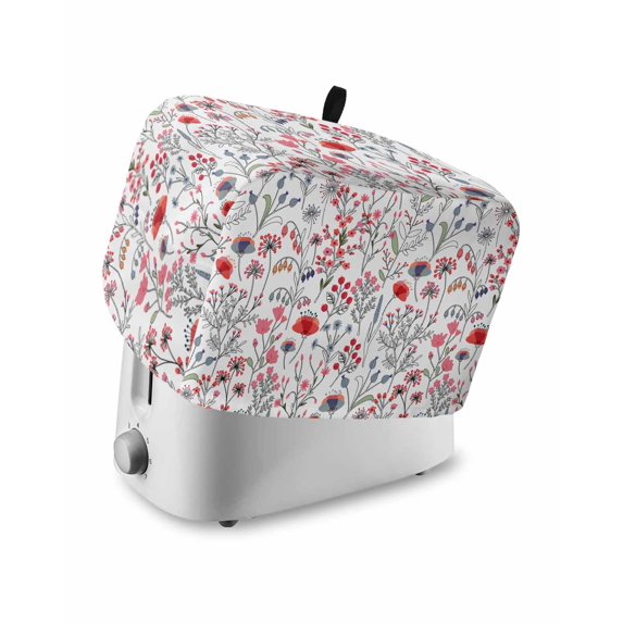 Red Spring Floral Toaster Cover 4 Slice, Vintage Botanical Colorful Elegant Dustproof Bread Machine Oven Cover with Storage Pockets, Fits Most Kitchen Toasters Protector