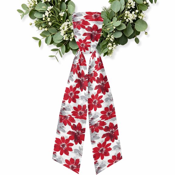 Red Spring Floral Wreath Sash for Front Door, Summer Flowers Botanical Wreath Bow Holiday Garland Ribbon Wreath Accessories for Home Yard Porch Doorway Fall Christmas Decorations Gifts