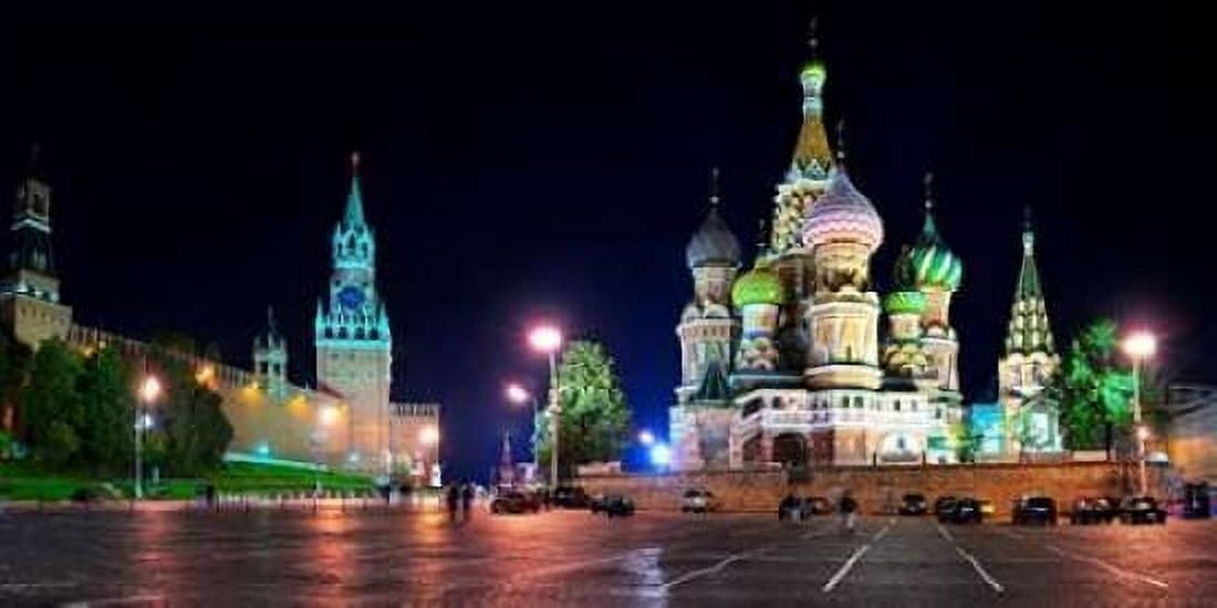 Red Square at night Moscow Canvas Art - Vadim Ratsenskiy (24 x 48)