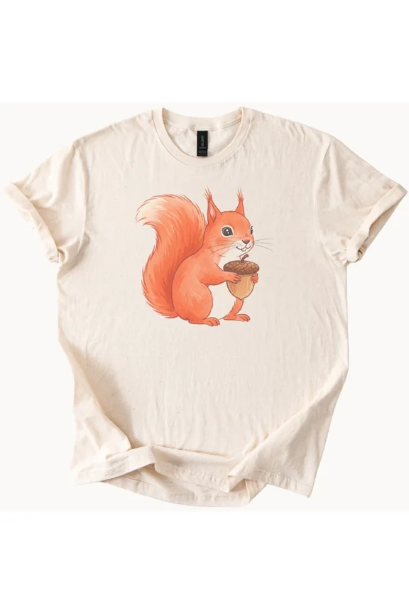 Red Squirrel Holding Acorn Forest Animal Graphic Tee Fall Nature Shirt