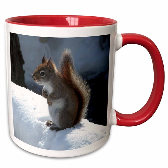 3drose, Red Squirrel in the Snow, 11oz Two-tone Red Mug