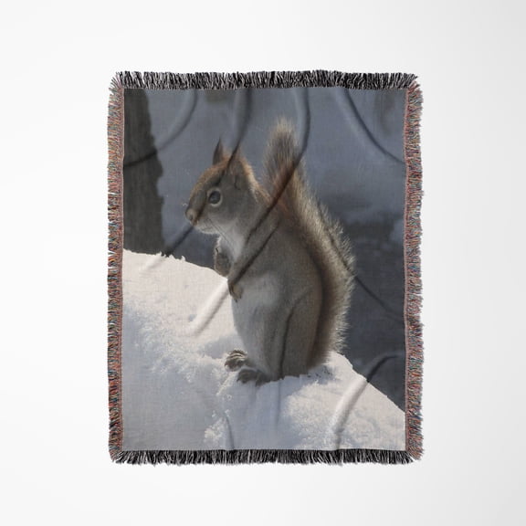 Red Squirrel In The Snow, Woven Blanket