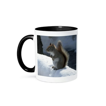 3dRose, Red Squirrel in the Snow, 11oz Two-Tone Black Mug