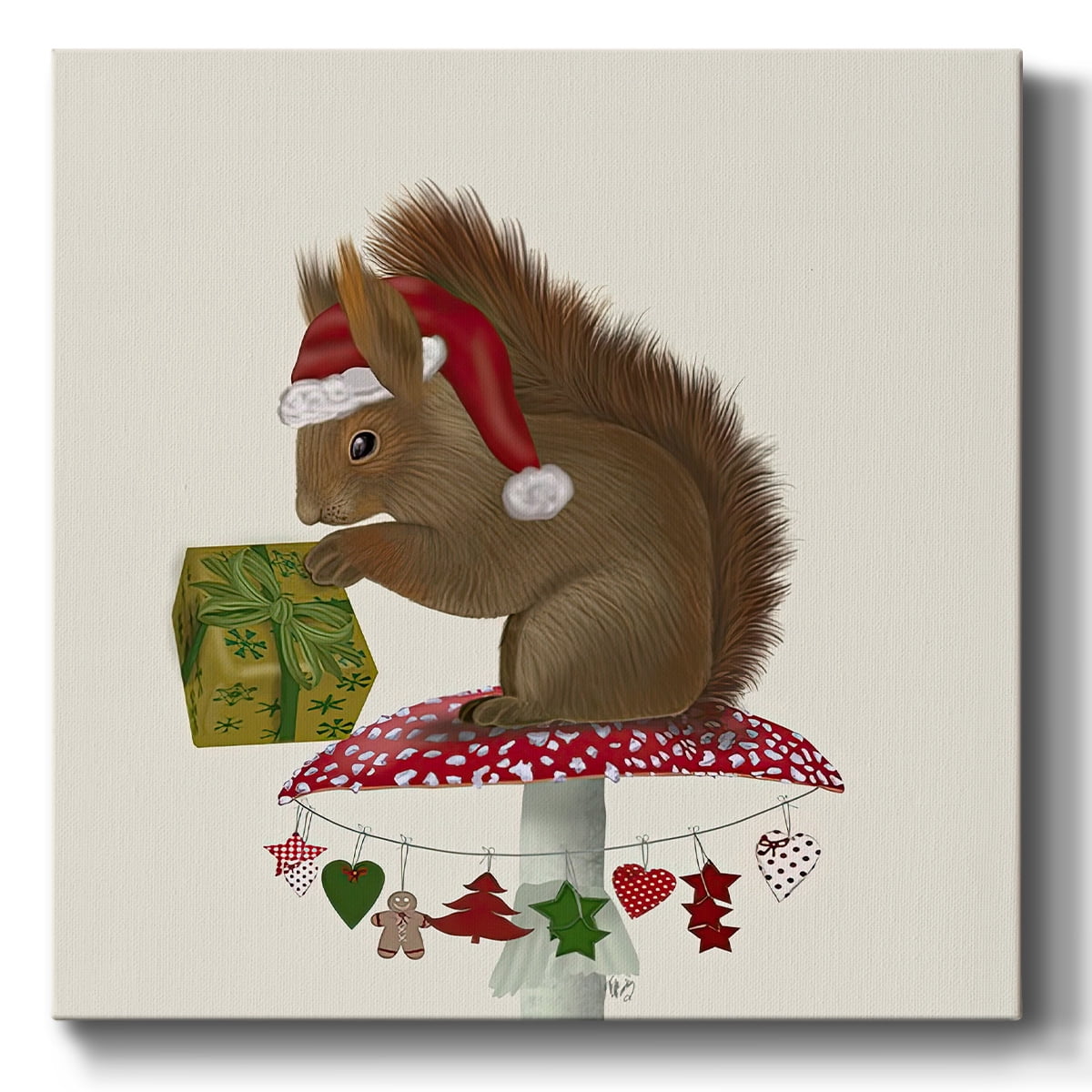 Red Squirrel on Christmas Mushroom- Gallery Wrapped Canvas