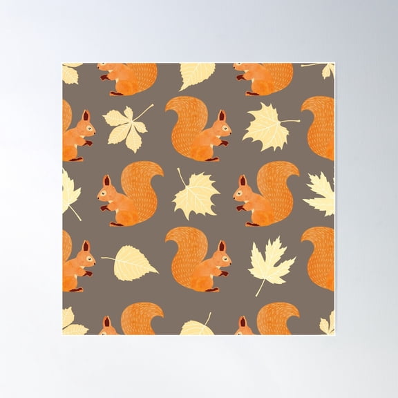 Red Squirrels And Autumn Leaves Poster Wall Art, Modern Wall Decor For Living Room Bedroom, 16X16 UNFRAMED