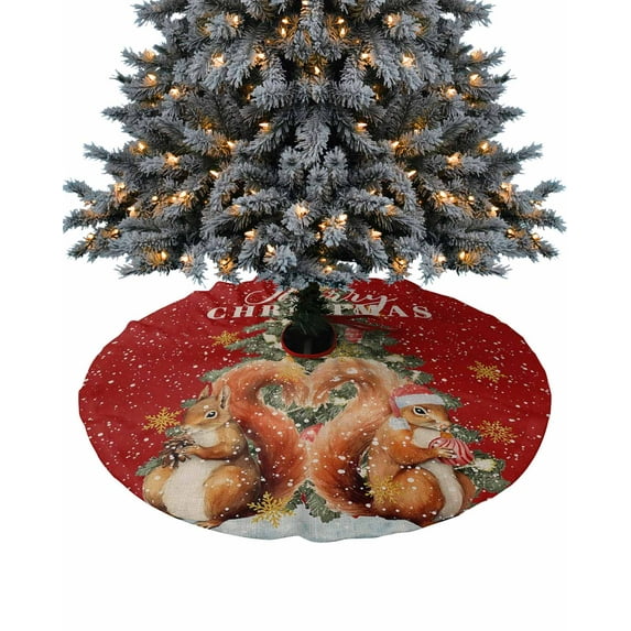 Red Squirrels Christmas Christmas Tree Skirt 36 Inches Large Christmas Skirt Tree, Winter Snowflake Xmas Tree Tree Skirt Christmas Decorations for Fireplace Party Holidays Indoor Outdoor