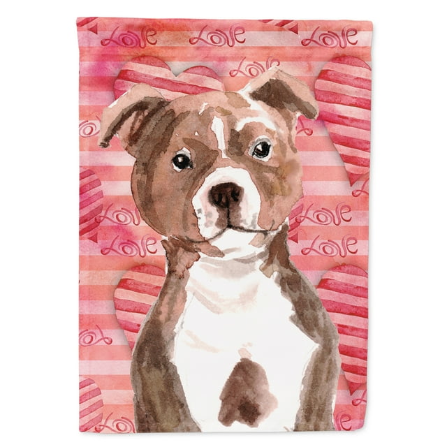 Red Staffie Bull Terrier Love House Flag