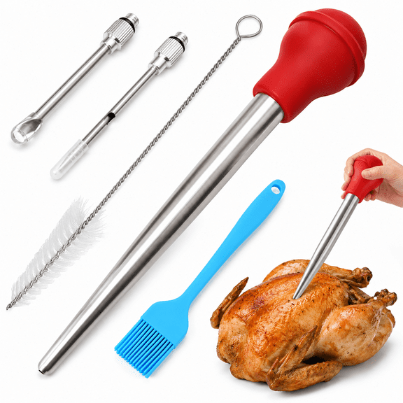 Red Stainless Steel All-In-One Cooking Baster & Marinade Injector Set