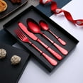 thumbnail image 1 of Red Stainless Steel Cutlery Set,5Pcs Imitation Bamboo Handle Design Kitchen Stainless Steel Silverware Tableware Flatware Cutlery Set Steak Knife Fork Spoon Teaspoon,9×6.3 inch, 1 of 5