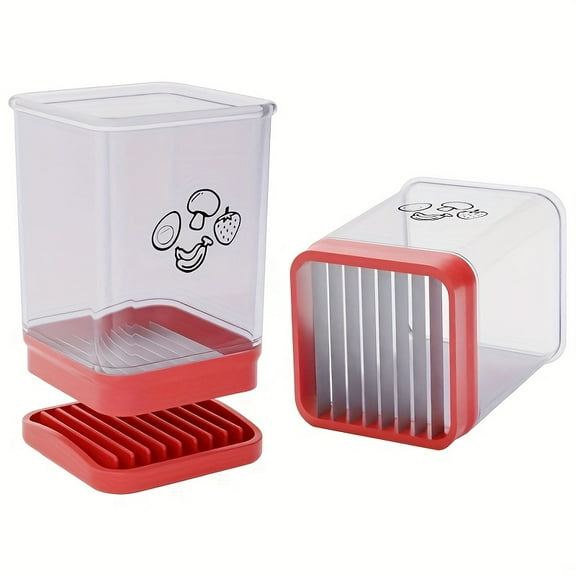 Red Stainless Steel Fruit & Vegetable Cutter – Compact Kitchen Tool for Strawberries, Grapes, Bananas, Mushrooms, Smoothies & Meal Prep