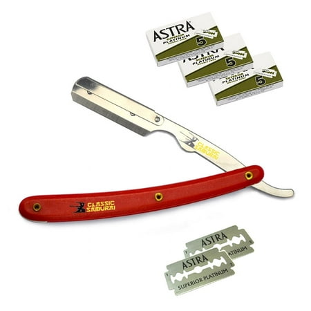 Red Stainless Steel Professional Barber Straight Edge Razor with 15 Astra Double Edge Razor Blades