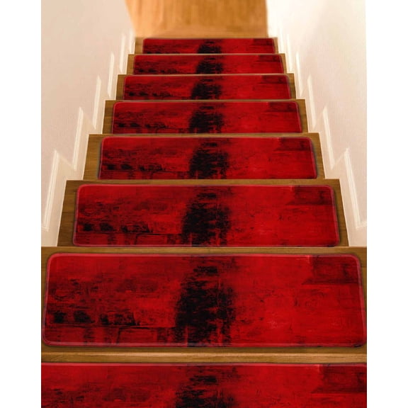 Red Stair Treads Non Slip Runners Rugs, 15 Pcs Carpet for Stairs with Adhesive, Retro Oil Painting Modern Abstract Art Aesthetics Stair Mats Pads Indoor Stair Treads for Wooden Steps 8"x30"