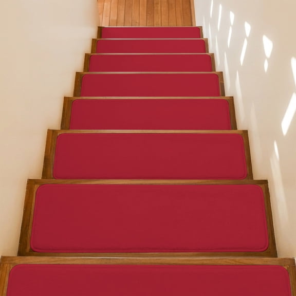 Red Stair Treads Non Slip for Steps Solid Color 15 Pcs Reusable Adhesive Stair Runner Mats for Dogs Elders Carpet Treads Rugs for Staircase 8x30 In