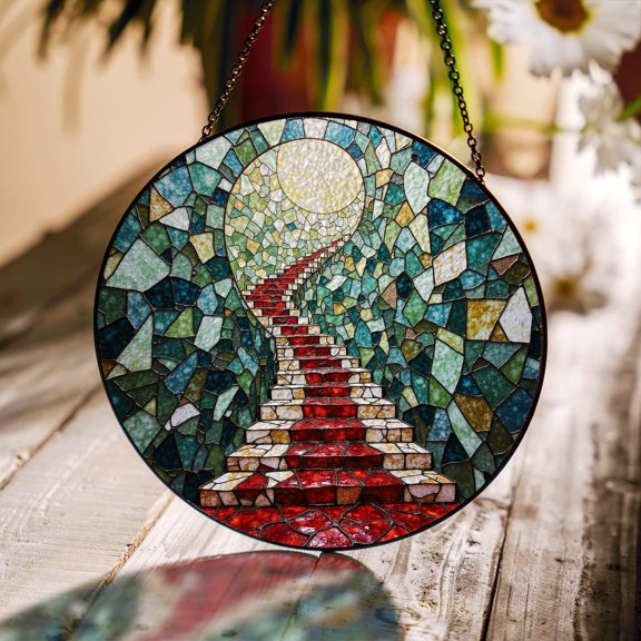 Red Staircase to the Moon Glass Suncatcher, Mothers Day, 7.9 in