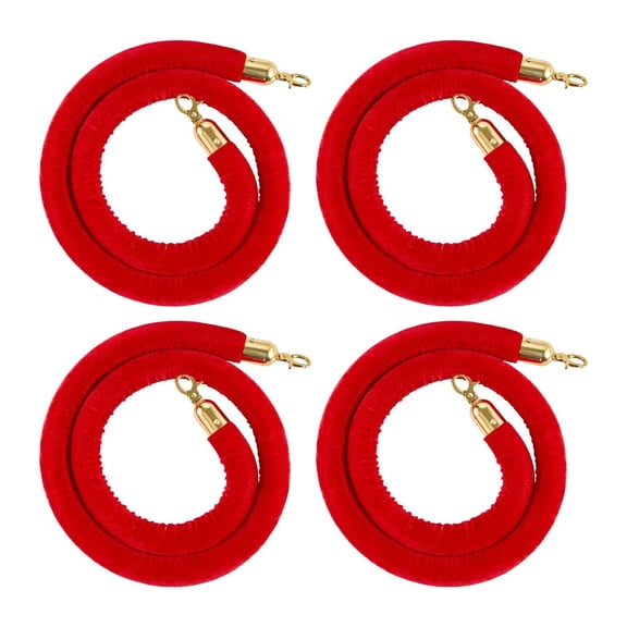 Red Stanchion Ropes 4 Pack 5ft Queue Barrier with Metal Clasp, Crowd Control Rope for Hotels, Theaters, Weddings, Grand Openings, and VIP Event Carpet Decor