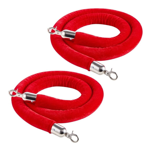 Red Stanchion Ropes 5 ft Set of 2, Crowd Control Barrier Ropes with Metal Clasp for Queue Lines, Hotel Lobby, Event Red Carpet, Theater, and Grand Opening Decorative Rope