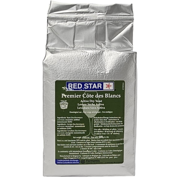 Red Star Active Dry Yeast 500 Gram (1.1 LB) Brick - Premier Cote des Blancs