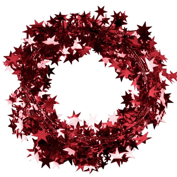 Red Star Garland Decorations with Wire Core, 24.6 Feet, Shiny Metallic Finish, for Christmas Tree and Mantle, Holiday Decoration
