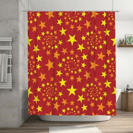 Red Star Holiday Pattern Shower Curtain, Waterproof Bath Curtains for Bathroom Decorations, 72 x 72 inches