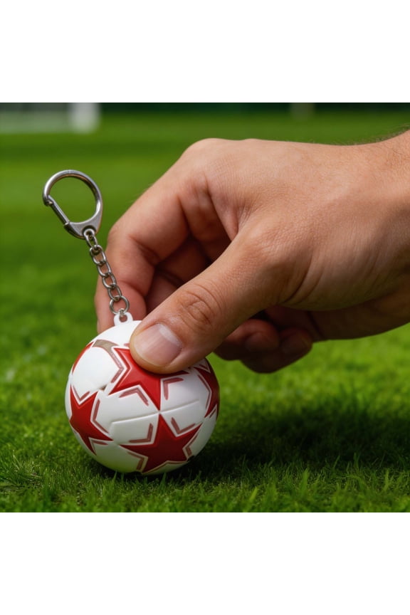 Red Star Soccer Ball Keychain, Stress Relief Squeeze Toy for Fans, Mini Sports Accessory with Carabiner Clip - 2.5in