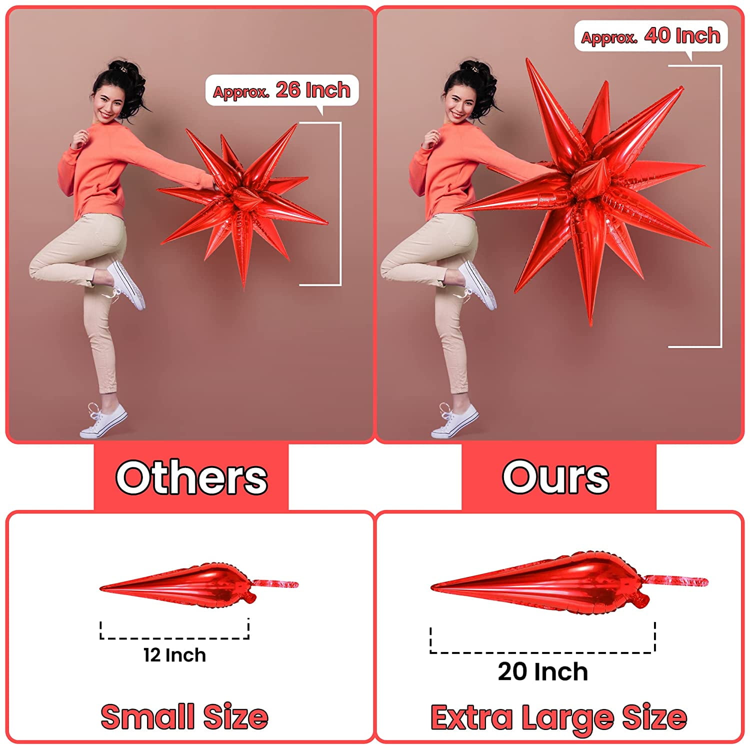 Red Starburst Balloons Big 20 Inch Pack Of 50 Red Metallic Balloons