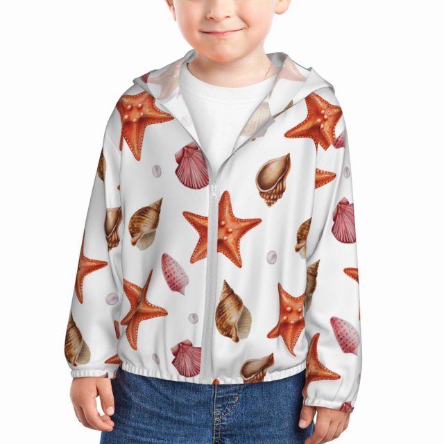 Red Starfish Pink Scallops Sun Protection Clothing Zip Up Hoodie
