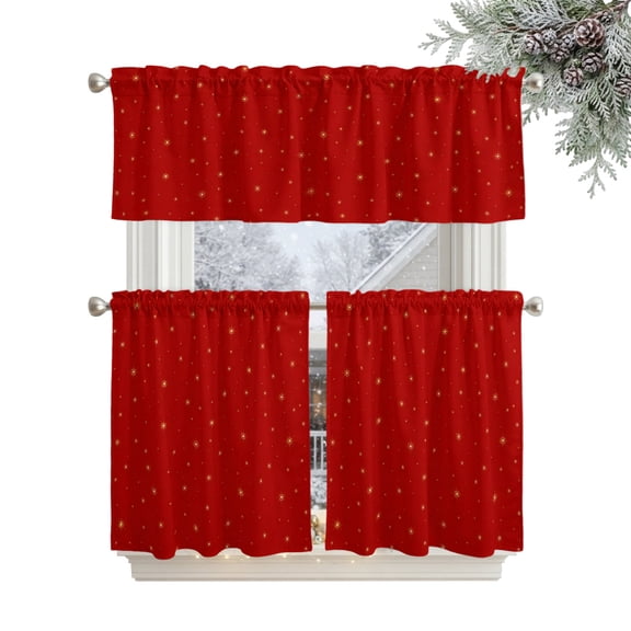 Red Stars Modern Kitchen Curtains Sets 36 Inch Length Tier Curtain, Farmhouse Modern Art Rod Pocket Window Treatments, Window Valance Curtains for Bathroom/Bedroom/Cafe 3 Panels