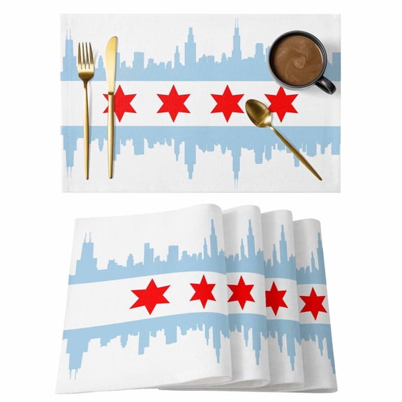 Red Stars Placemats Set&nbsp;of 1 Blue Color Blocks City Abstract Art Simple Heat Insulation Washable Place Mats, Non-Slip Table Mats for Dining Table Party Kitchen Decor,13x19 Inch