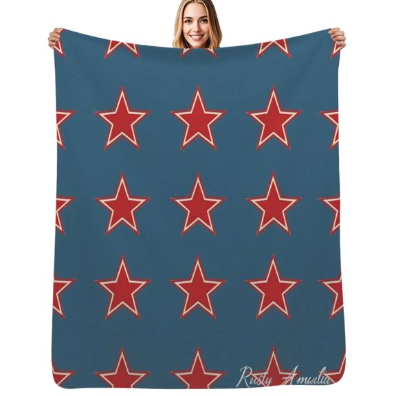 Red Stars on Blue Background Pattern Flannel Blanket Warm Soft Bedding Throws Winter Camping Chair Sofa Bed