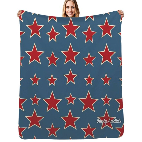 Red Stars on Blue Background Pattern Soft Blanket Travel Bedding Throws Flannel Bedspread Sofa Bed Cover