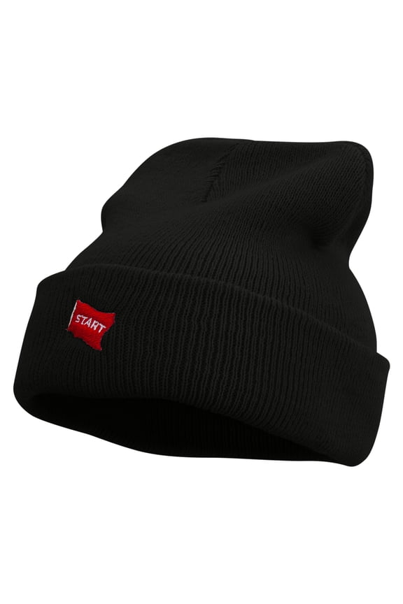 Red Start Flag Embroidered Super Stretch Knit Watch Cap Beanie - Black OSFM