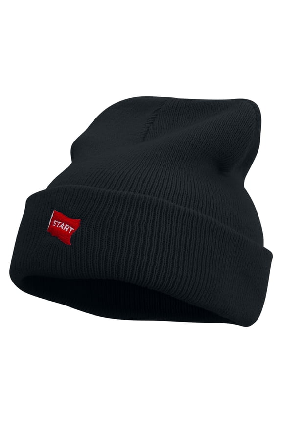 Red Start Flag Embroidered Super Stretch Knit Watch Cap Beanie - Navy OSFM