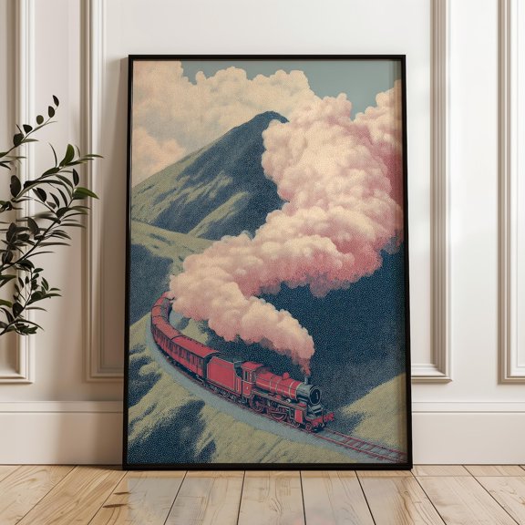 Red Steam Train Dotwork Poster