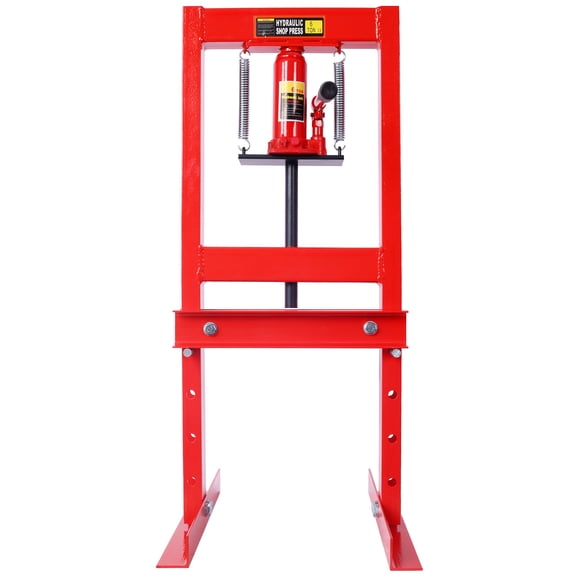 Red Steel Hydraulic H-Frame Shop Press - 6 Ton Capacity with Adjustable Height for Garage and Workshop Metalworking Tasks