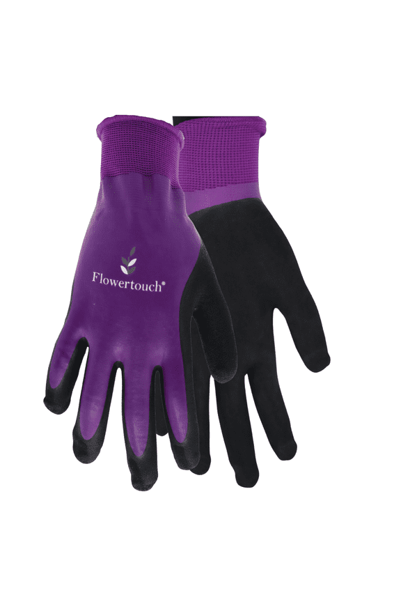 A204 Flowertouch H2O Waterproof Purple Women's All Purpose Gloves, Nitrile Overdip, Size Medium, Sold by Pair