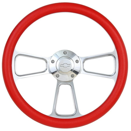 Red Steering Wheel 14 Inch Aluminum with Chevy Installation Adapter and Horn