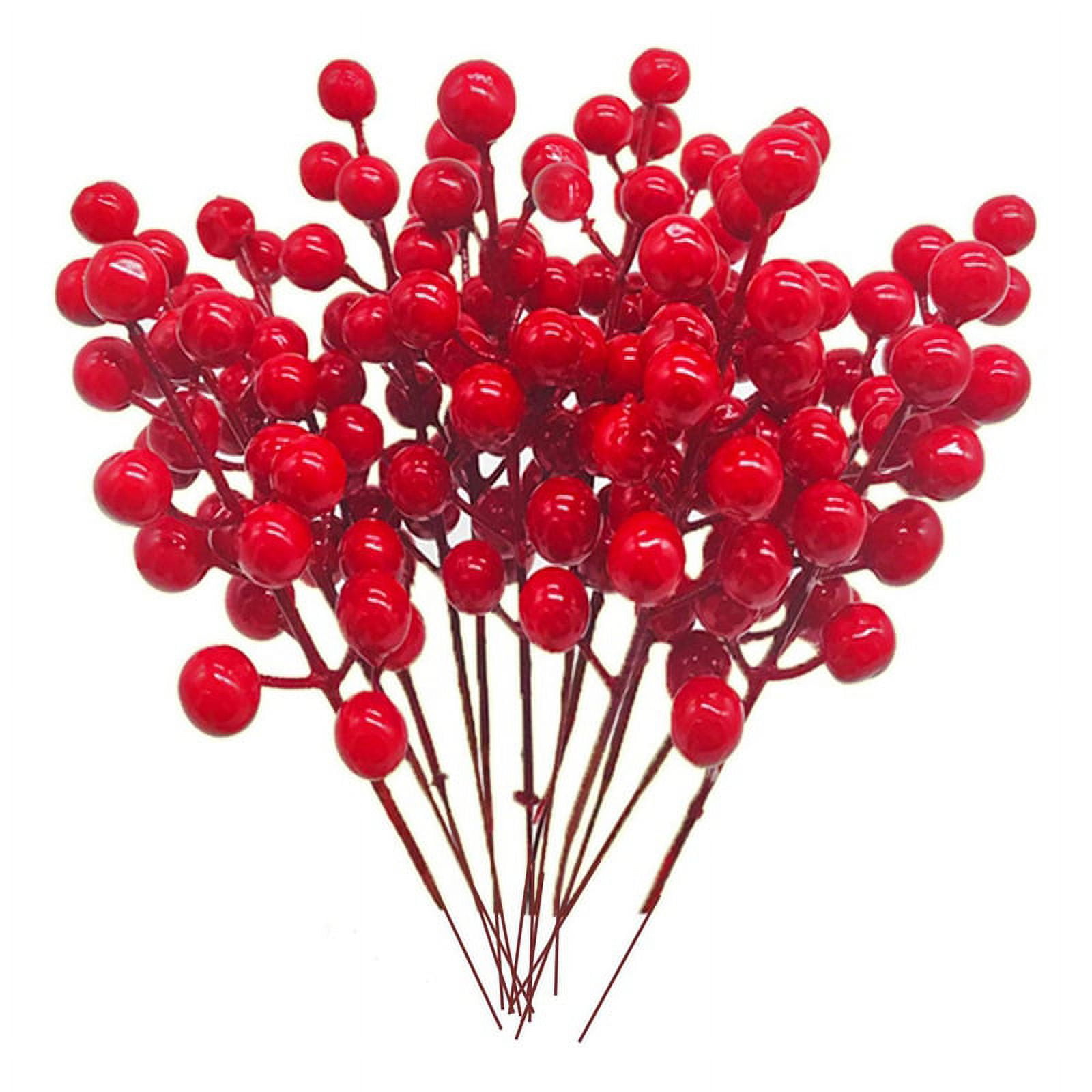 Red Stems,24 Pack 7.9 Inch Artificial Christmas Berries Holly Picks