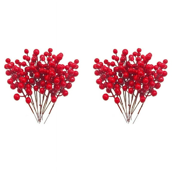 Red Stems,48 Pack 7.9 Inch Artificial Christmas Berries Holly Branch for ,DIY Wreath,Party
