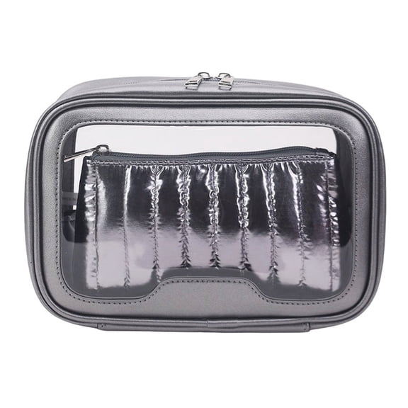 Red Stone Beauty Makeup Bag for Women, Clear Cosmetic Bags or Travel Toiletry, Cute Makeup Bag with Clear Window & Cosmetic Purse Kit, 2 Pieces