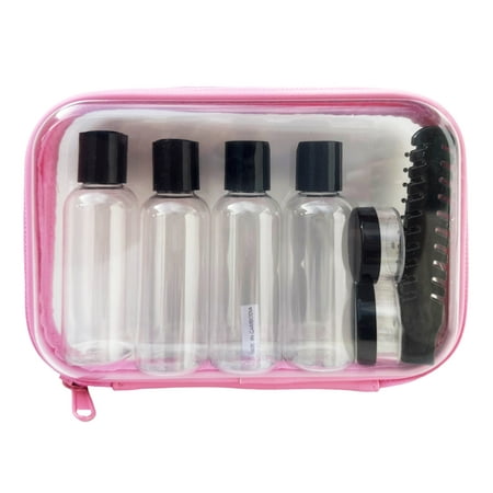 Red Stone Beauty. TSA Approved Toiletry Case, Clear Travel Makeup Bag, Waterproof, Carry-On Airline, Compliant, 8 Pieces, Clear