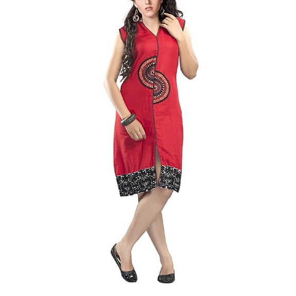 Red Stone work cotton Kurti Size: M, Color: Red