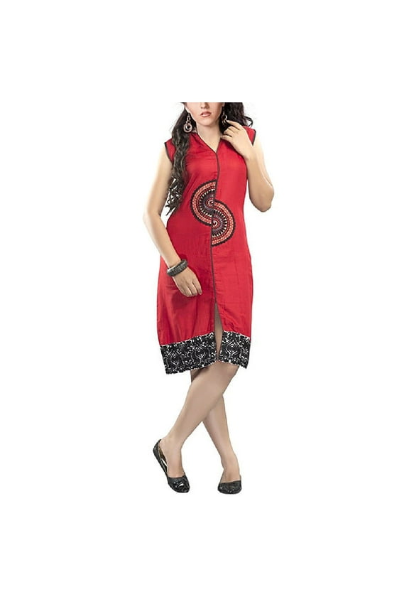 Red Stone work cotton Kurti Size: M, Color: Red