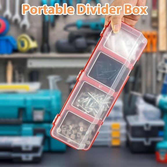 Red Storage Box for Screws and Parts, Stackable Hardware Organizer with Slanted Opening and Lid, Plastic Utility Bin for Garage Organization, 1pc