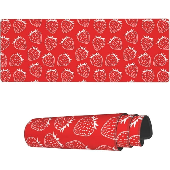 Red Strawberries Seamless Laptop Mouse Pad 31.5x11.8 inch NonSlip Large Keyboard Rubber Writing Table Mat with Stitched Edges, Perfect for Office and Home, Add a Sweet Touch