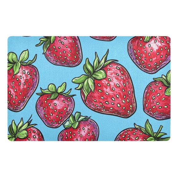 Red Strawberries on Blue Floor Door Mat Outdoor Indoor for Home Entrance Welcome Mats 32"x20"
