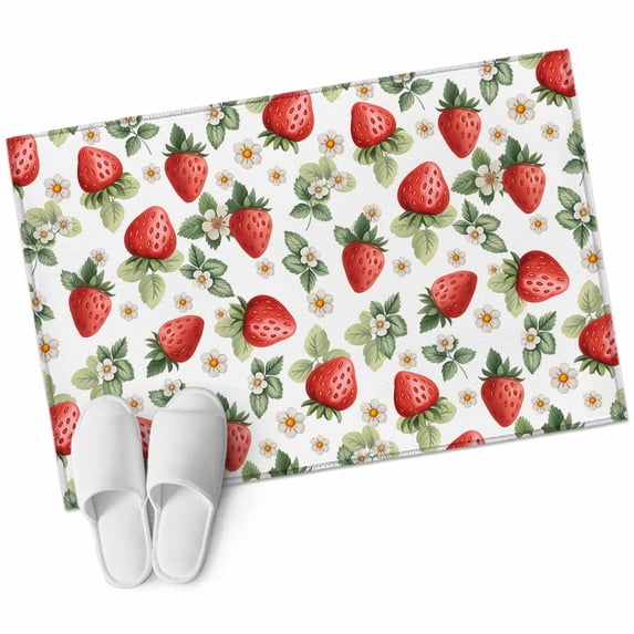 Red Strawberry Area Rugs Collection 2'x3', Summer Fruits Farmhouse Leaves Floral Rustic Non Slip Indoor Rectangle Throw Runner Rug Floor Mat Carpet for Living Room Dining Table Bedroom Nursery