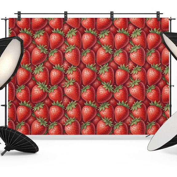 Red Strawberry Backdrops for Photography, Modern Ruby Red Berry Fruit Fabric Photo Background Sturdy Studio Props for Photo Studio, Video Recording, Booth & Photoshoot 8x6ft