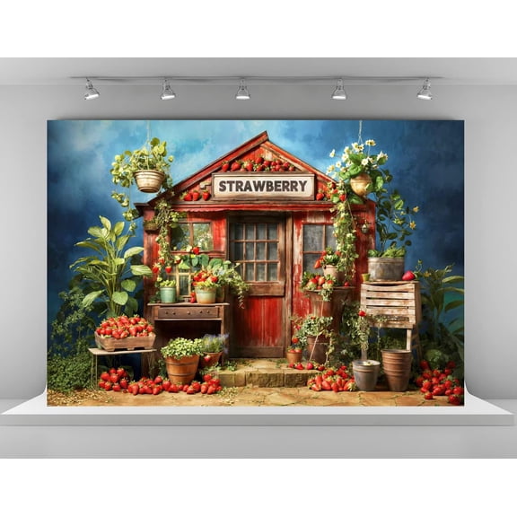 Red Strawberry Backdrops for Photography Summer Fruit Shop Background Strawberry Wood House Backgrounds Sweet Baby Birthday Party Decoration Studio Backdrop