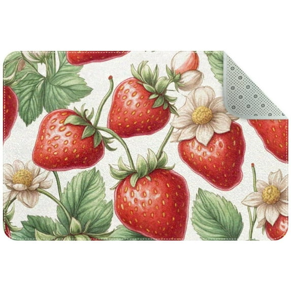 Red Strawberry Berry Seamless Pattern Entryway Rug, 2x3 Area Rug Indoor Door Mat Non-slip Washable Floor Carpet Rug for Bedroom Office Dining Room Bathroom