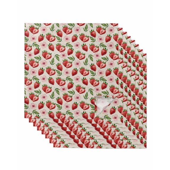 Red Strawberry Cloth Napkins Set of 8 Reusable Dinner Napkins, Country Fruit Summer Retro Tropical Cocktail Napkin Washable Table Napkins for Wedding/Holiday Party/Baby Shower 20"x20"